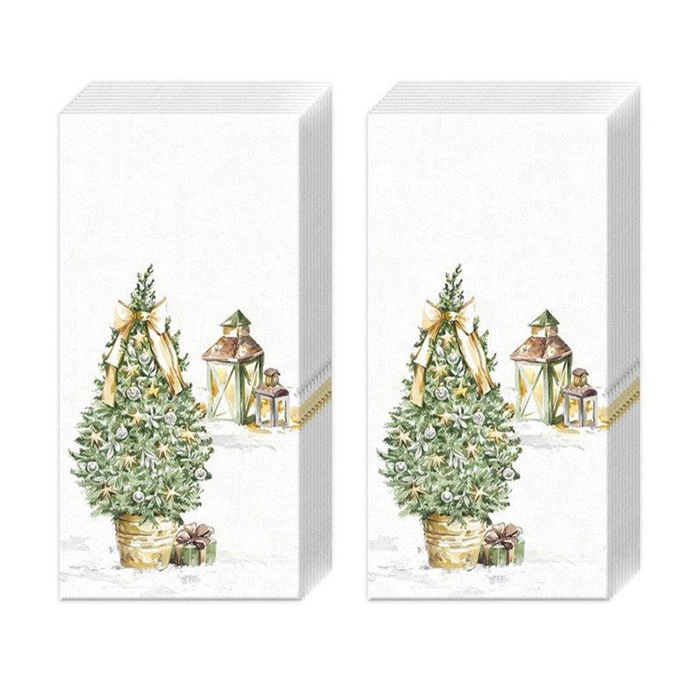 Flocke Light Grey Christmas Tree IHR Paper Pocket Tissues - 2 packs of 10 tissues 21 cm square