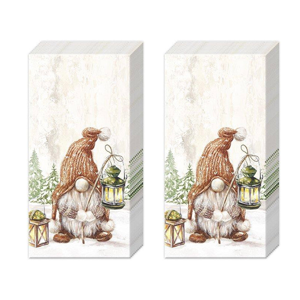 Simple Seasons Christmas Gnome IHR Paper Pocket Tissues - 2 packs of 10 tissues 21 cm square