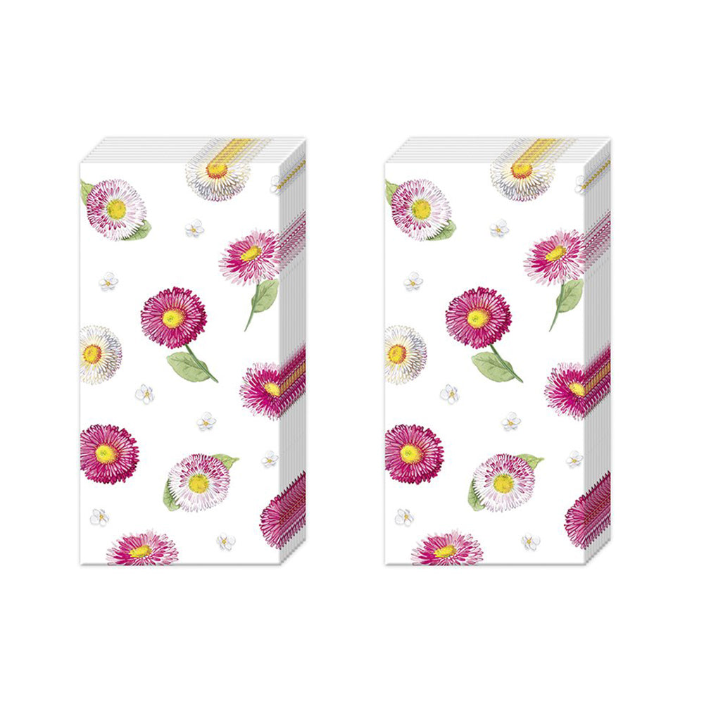Bellies Allover Daisy Flowers IHR Paper Pocket Tissues - 2 packs of 10 tissues 21 cm square