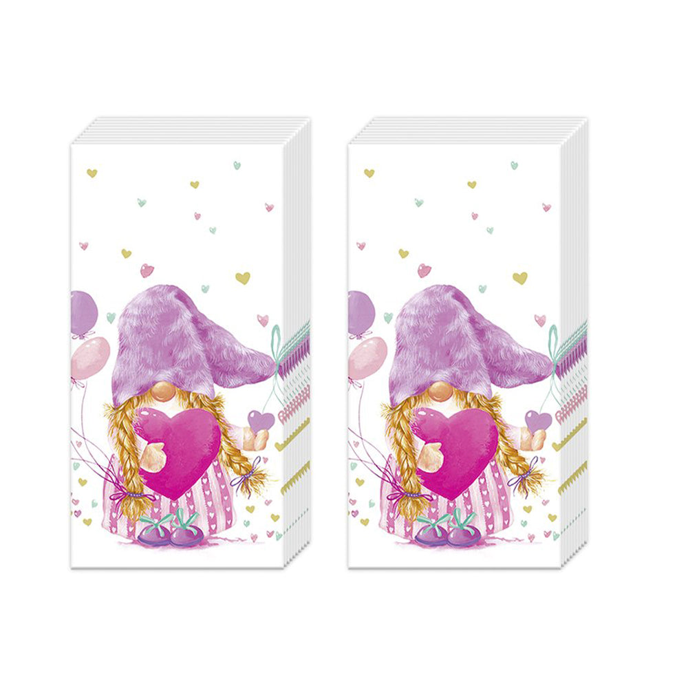 Alice Gnome Hearts IHR Paper Pocket Tissues - 2 packs of 10 tissues 21 cm square