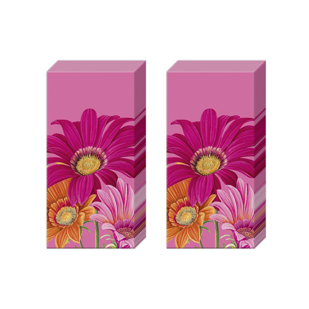 Joyful Gerbera Pink Flowers HR Paper Pocket Tissues - 2 packs of 10 tissues 21 cm square