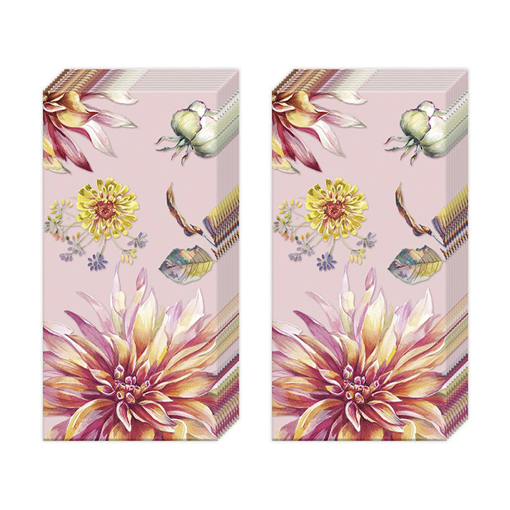 Dahlia Dream Pink Flower IHR Paper Pocket Tissues - 2 packs of 10 tissues 21 cm square