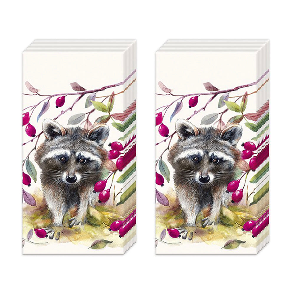 Bandit Racoon Cream IHR Paper Pocket Tissues - 2 packs of 10 tissues 21 cm square