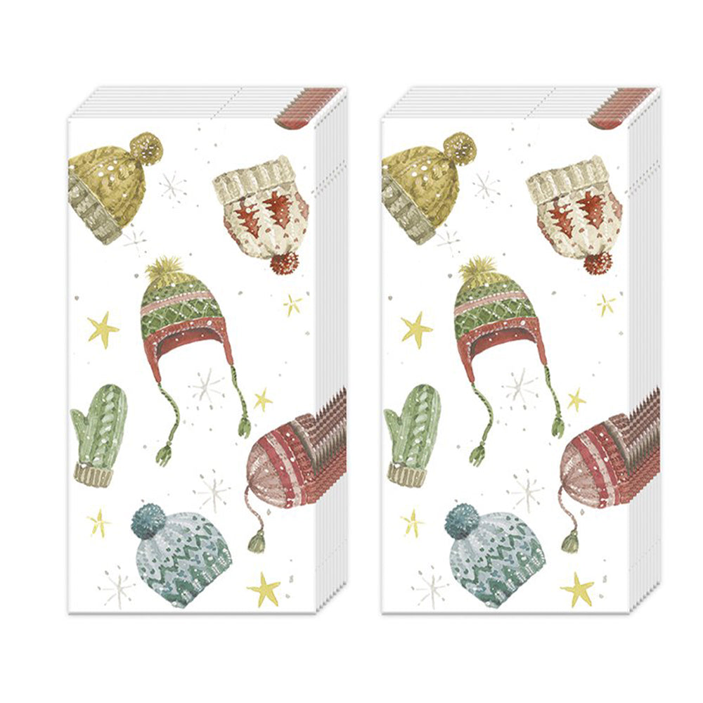 Hats and Gloves Winter Christmas IHR Paper Pocket Tissues - 2 packs of 10 tissues 21 cm square
