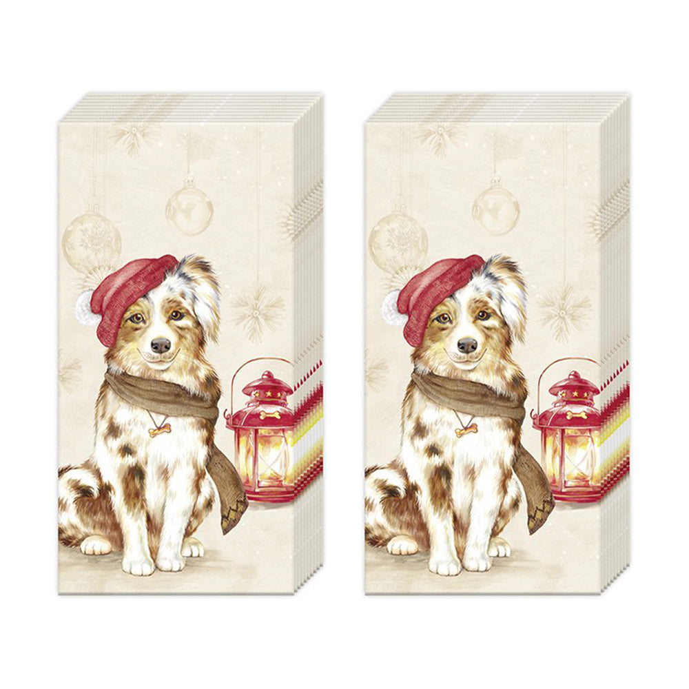 Jack Cream Christmas Dog IHR Paper Pocket Tissues - 2 packs of 10 tissues 21 cm square