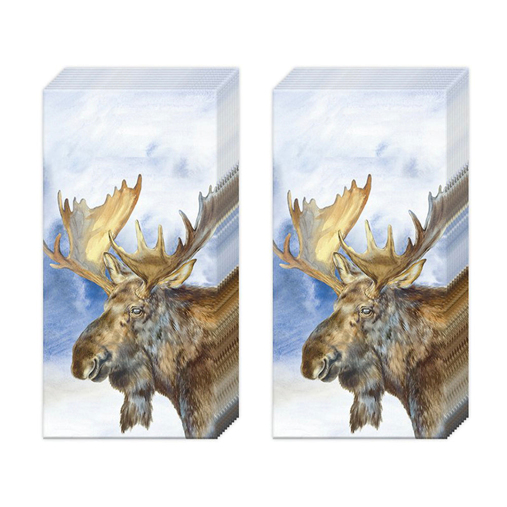 Elk Reindeer Blue IHR Paper Pocket Tissues - 2 packs of 10 tissues 21 cm square