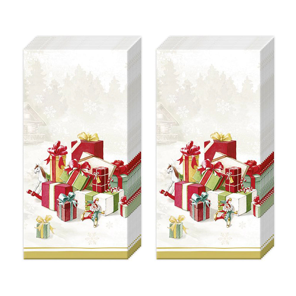Happy Presents Gold Christmas IHR Paper Pocket Tissues - 2 packs of 10 tissues 21 cm square