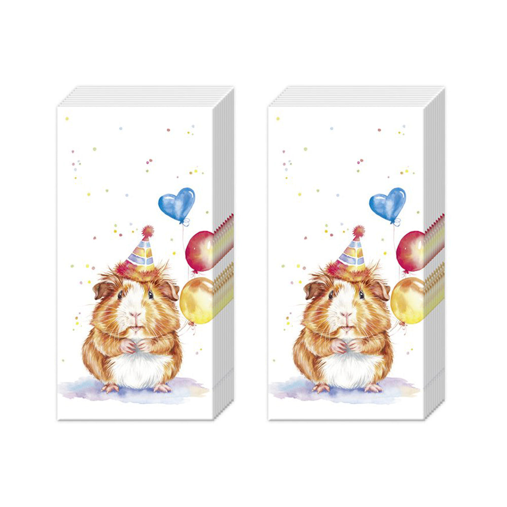 Birthday Kalli Guinea Pig IHR Pocket Tissues 2 packs of 10 Tissues 20cm sq