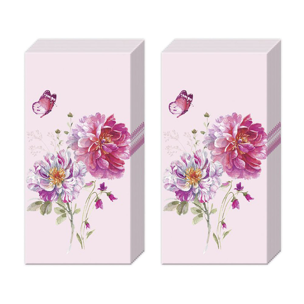 Jardin Rose Rose Pink Floral IHR Pocket Tissues 2 packs of 10 Tissues 20cm sq