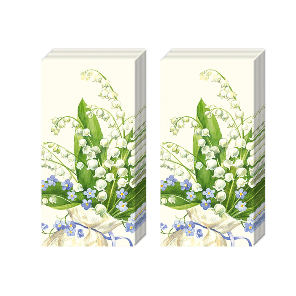Convallaria White Lilies Floral IHR Paper Pocket Tissues - 2 packs of 10 tissues 21 cm square
