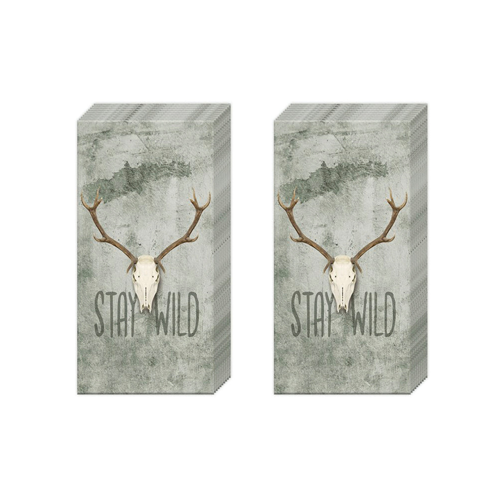 Stay Wild Deer Skull IHR Paper Pocket Tissues - 2 packs of 10 tissues 21 cm square