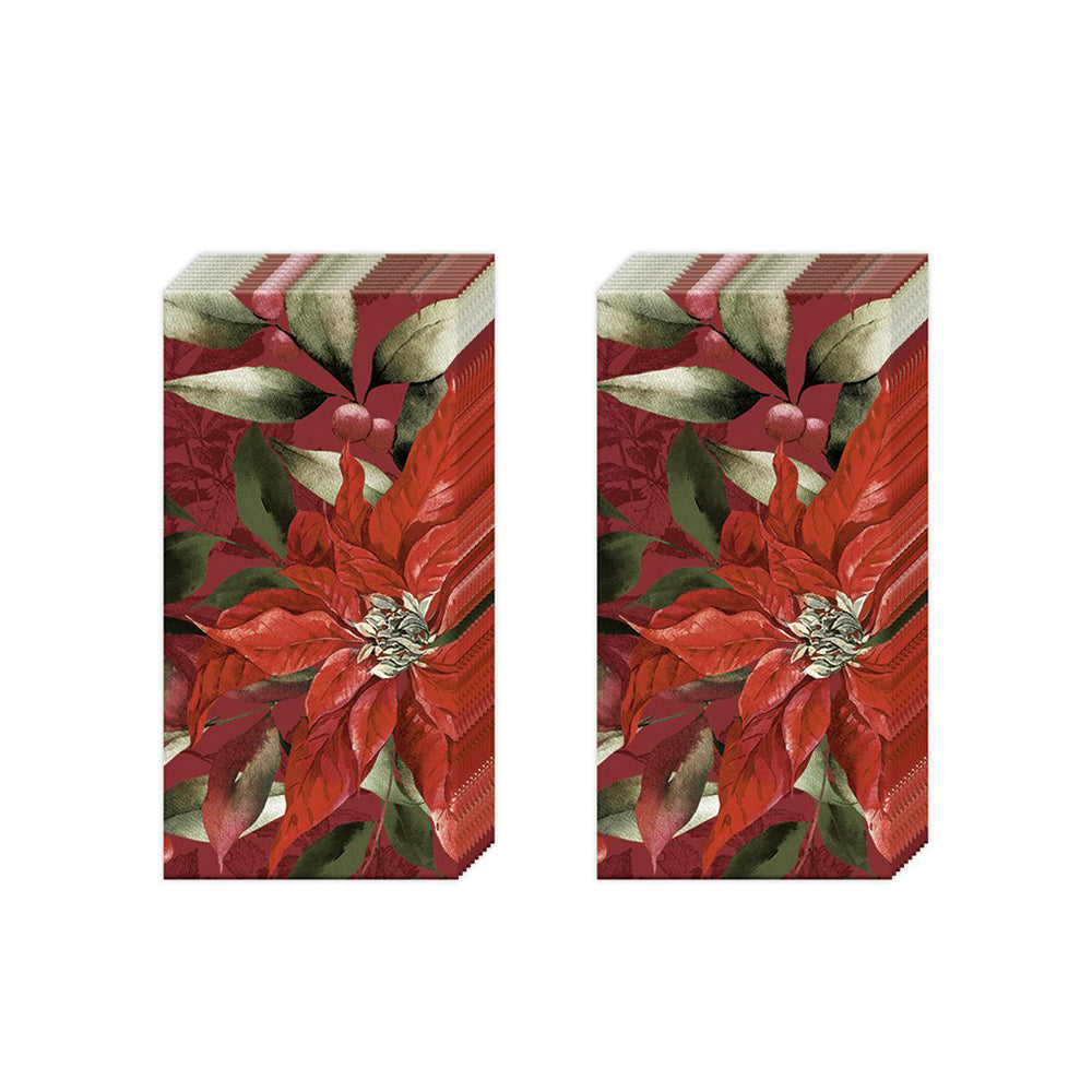 God Jul Red Poinsettia Christmas IHR Paper Pocket Tissues - 2 packs of 10 tissues 21 cm square
