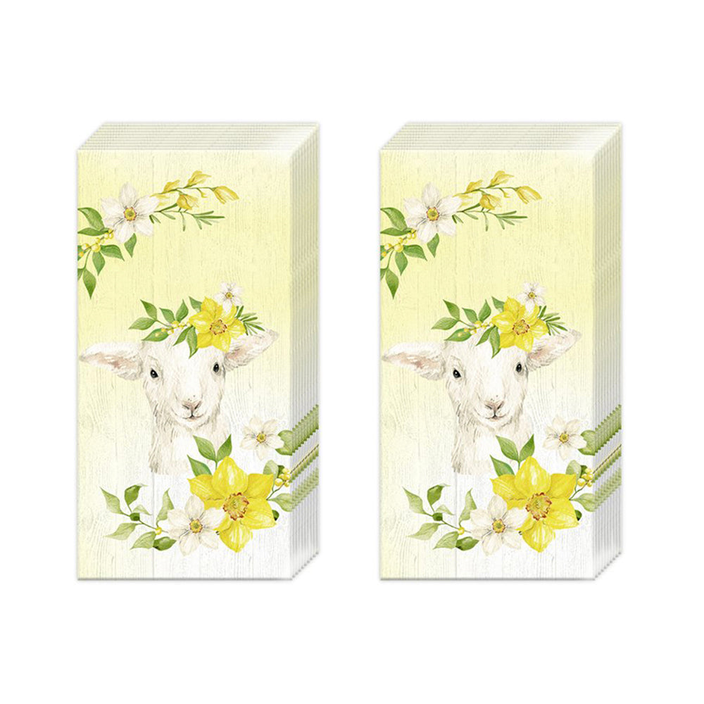 Lammy Yellow Spring Lambs Sheep IHR Paper Pocket Tissues - 2 packs of 10 tissues 21 cm square