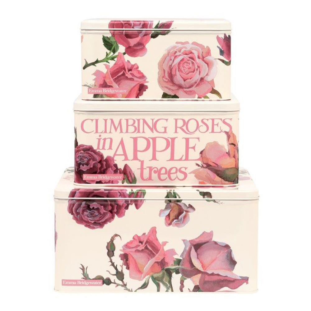 Emma Bridgewater Rose & Pink Toast set of 3 Square Cake Tins 245 x 245 x 130mm, 220 x 220 x 110mm, 195 x 195 x 100mm