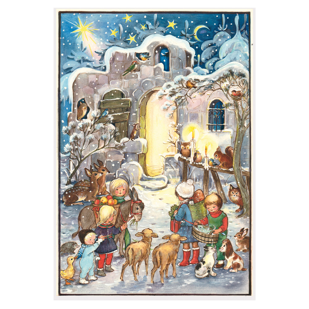 Children and Animals at the Stable Richard Sellmer Advent Calendar 355 x 265 mm glitter & translucent windows