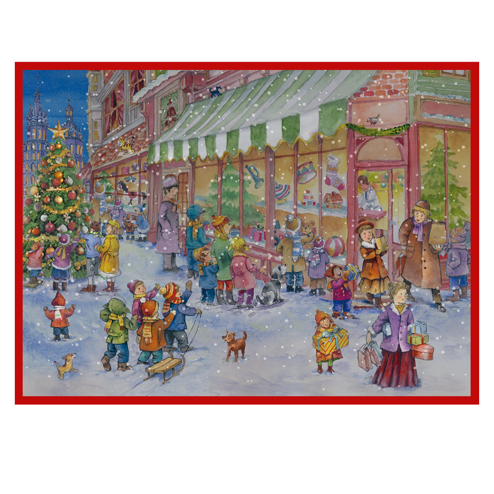 Children Shopping in the Snow Richard Sellmer Advent Calendar 355 x 265 mm glitter & translucent windows