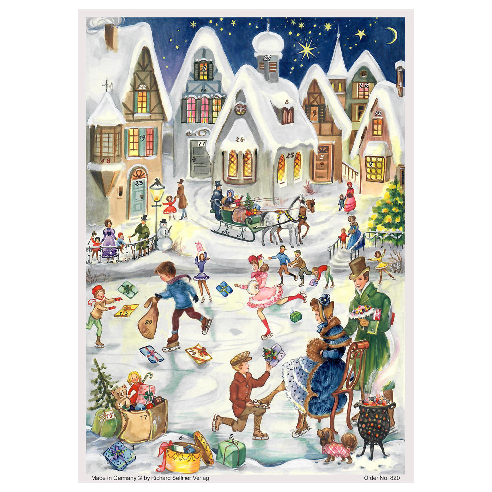 Ice skating Joys of past times Sellmer Advent Calendar 297 x 210 mm Glitter and Translucent Windows