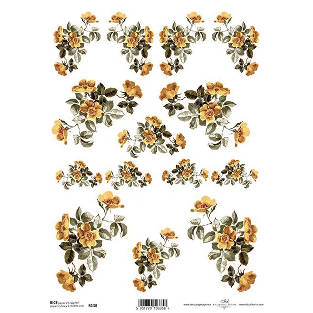 Yellow Wild Rose A4 ITD Rice Paper for Decoupage