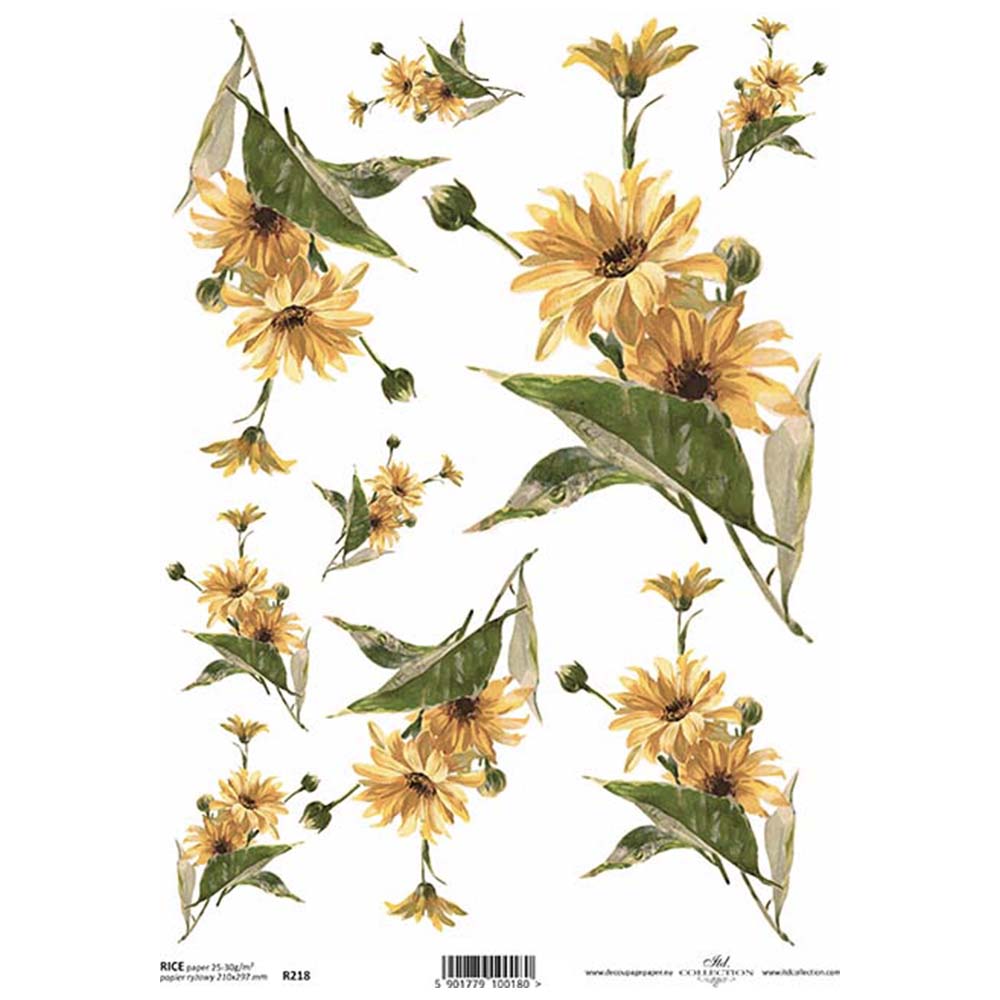 Yellow Floral A4 ITD Rice Paper for Decoupage