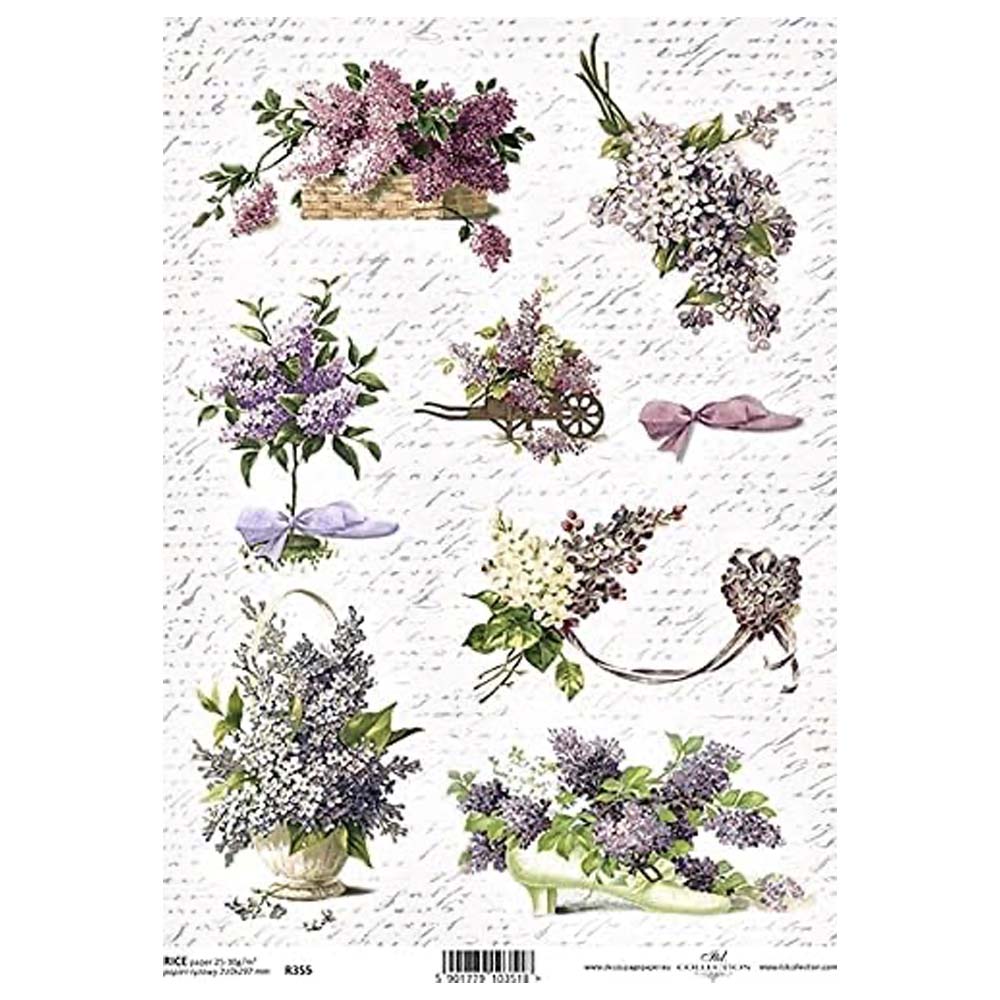 Purple Posies A4 ITD Rice Paper for Decoupage