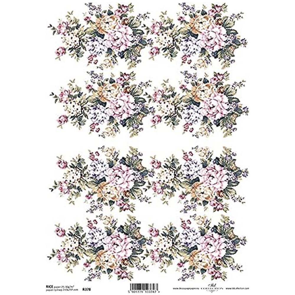 Copy of Pink, Purple and Orange Flowers in 8 Bouquets A4 ITD Rice Paper for Decoupage