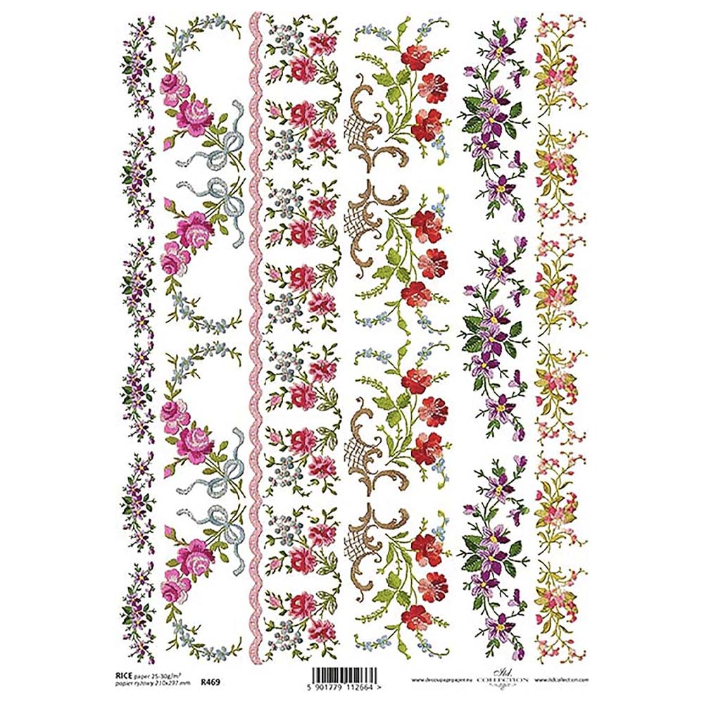 Pink Stripe Flowers Rice Paper Rice Paper A4 ITD Rice Paper for Decoupage