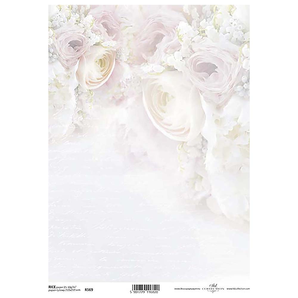 Palest Roses Rice Paper A4 ITD Rice Paper for Decoupage
