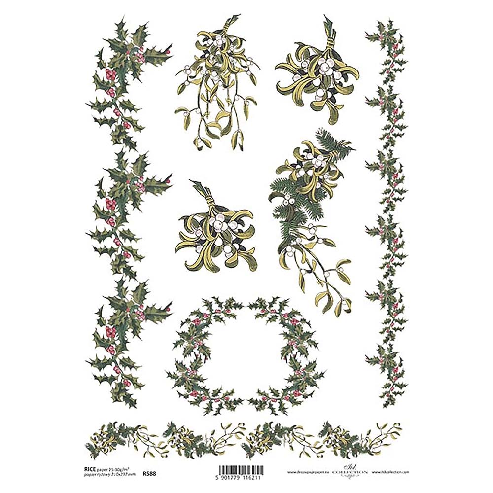Christmas Garlands Rice Paper A4 ITD Rice Paper for Decoupage