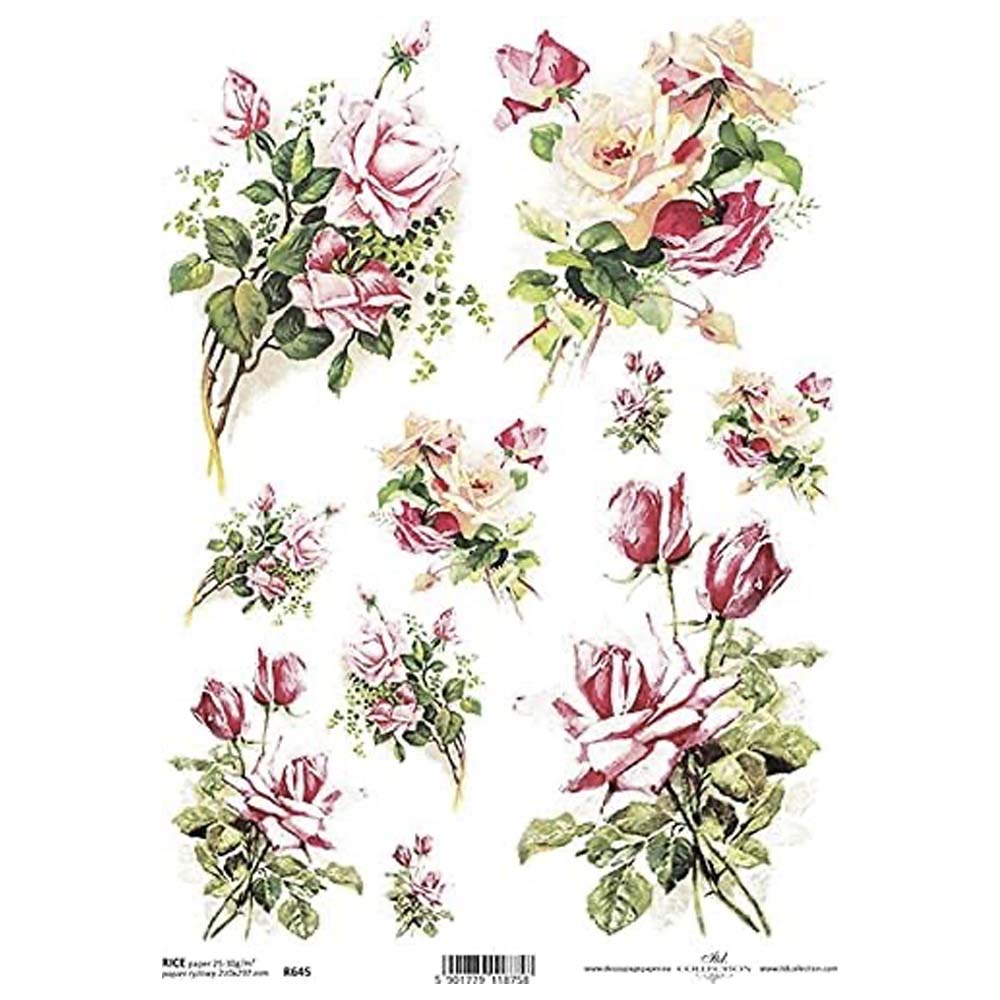 Pink and Peach Flowers on Branches Rice Paper A4 ITD Rice Paper for Decoupage