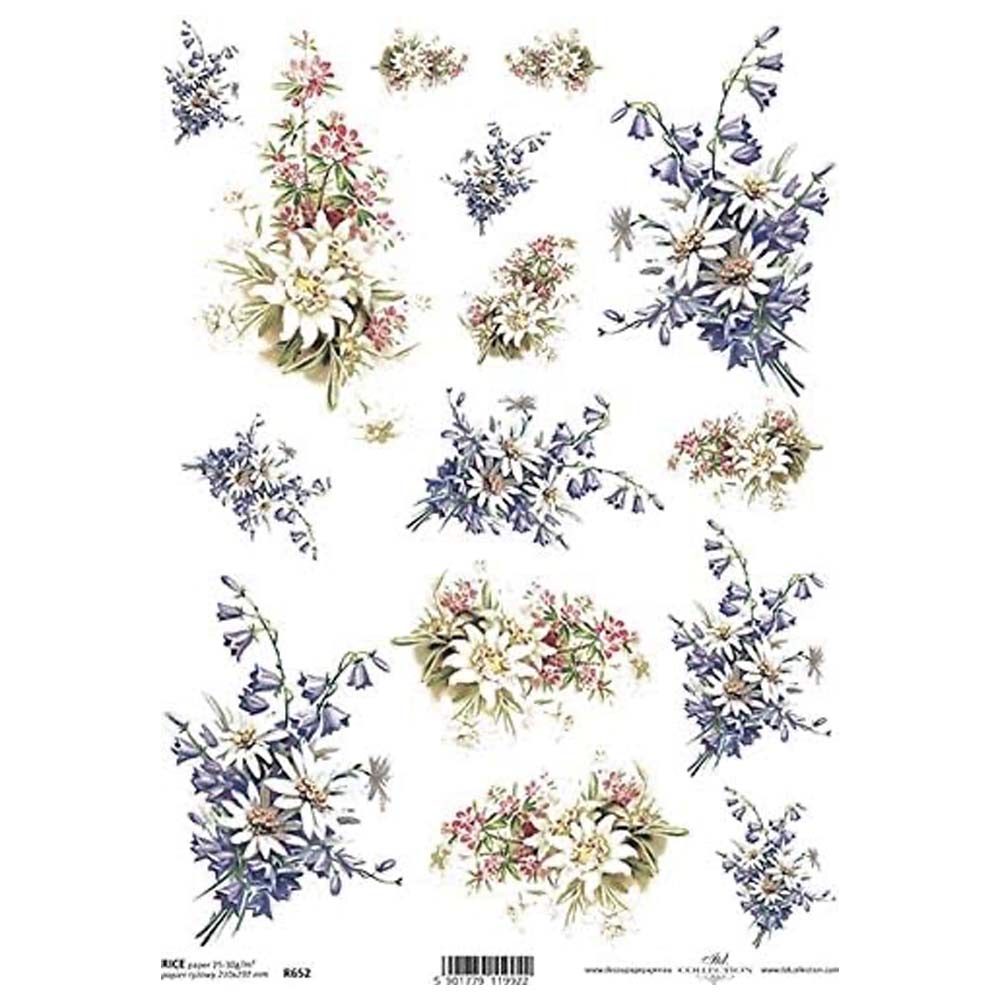 Blue Multi Floral Rice Paper A4 ITD Rice Paper for Decoupage