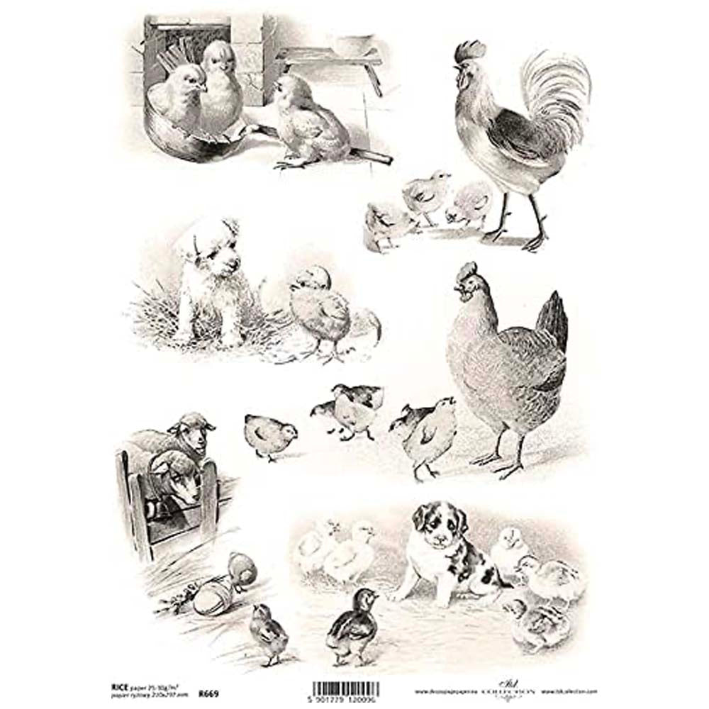 Monochrome Easter Scenes Rice Paper A4 ITD Rice Paper for Decoupage