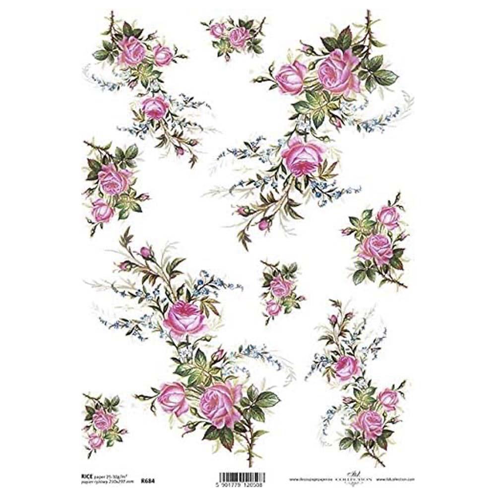 Spray Roses Rice Paper A4 ITD Rice Paper for Decoupage