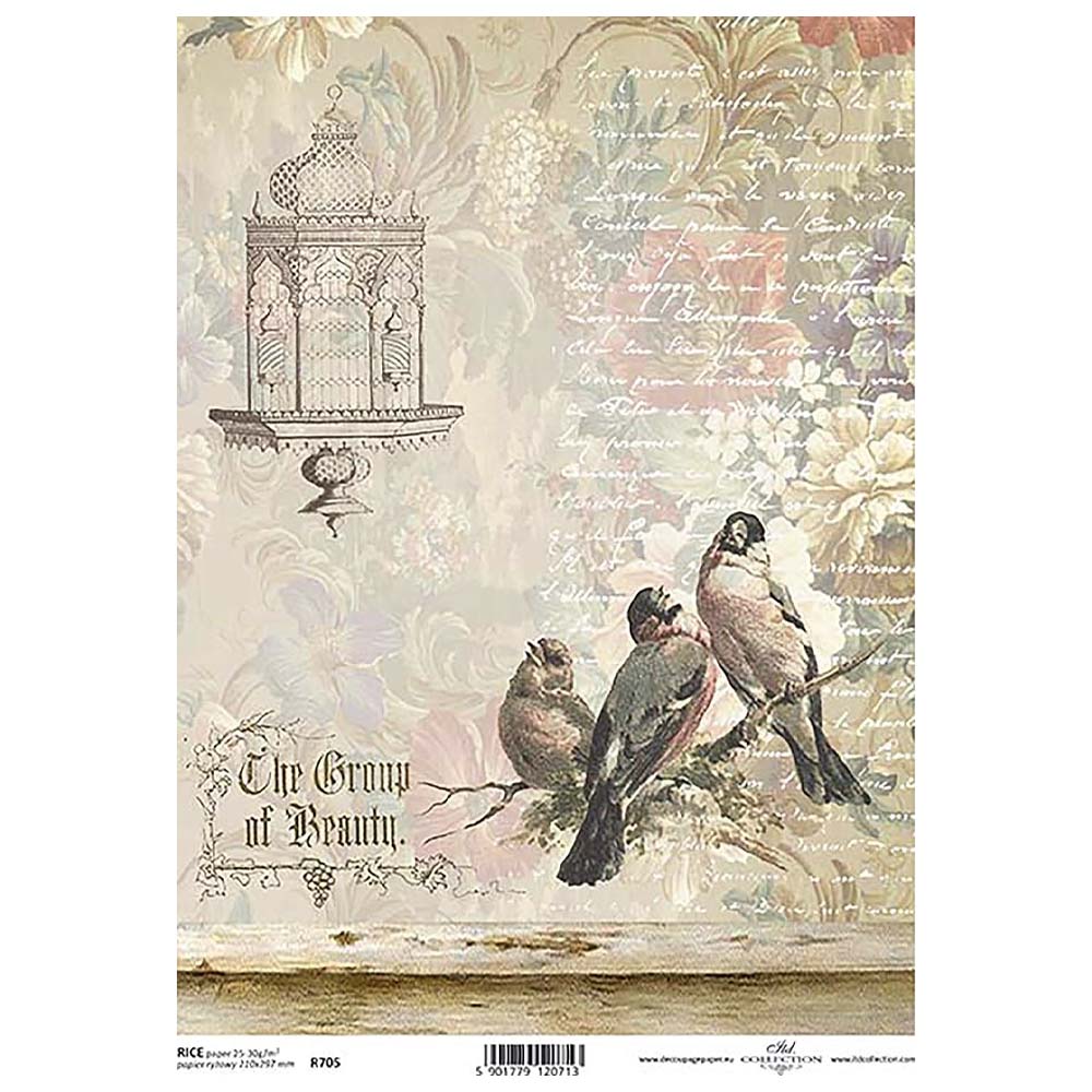 Old Fashioned Birds Rice Paper A4 ITD Rice Paper for Decoupage
