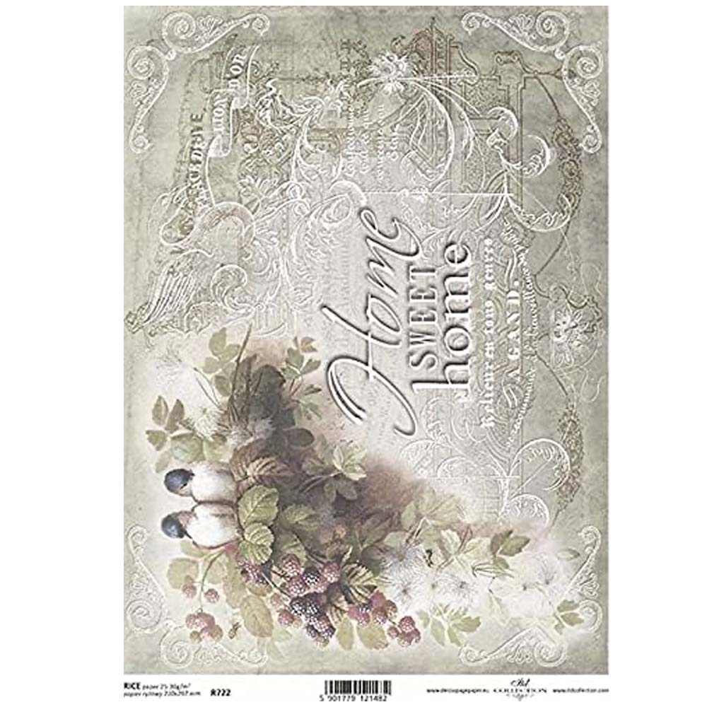 Home Sweet Home with Grey Back Inscription and Two Birds Rice Paper A4 ITD Rice Paper for Decoupage