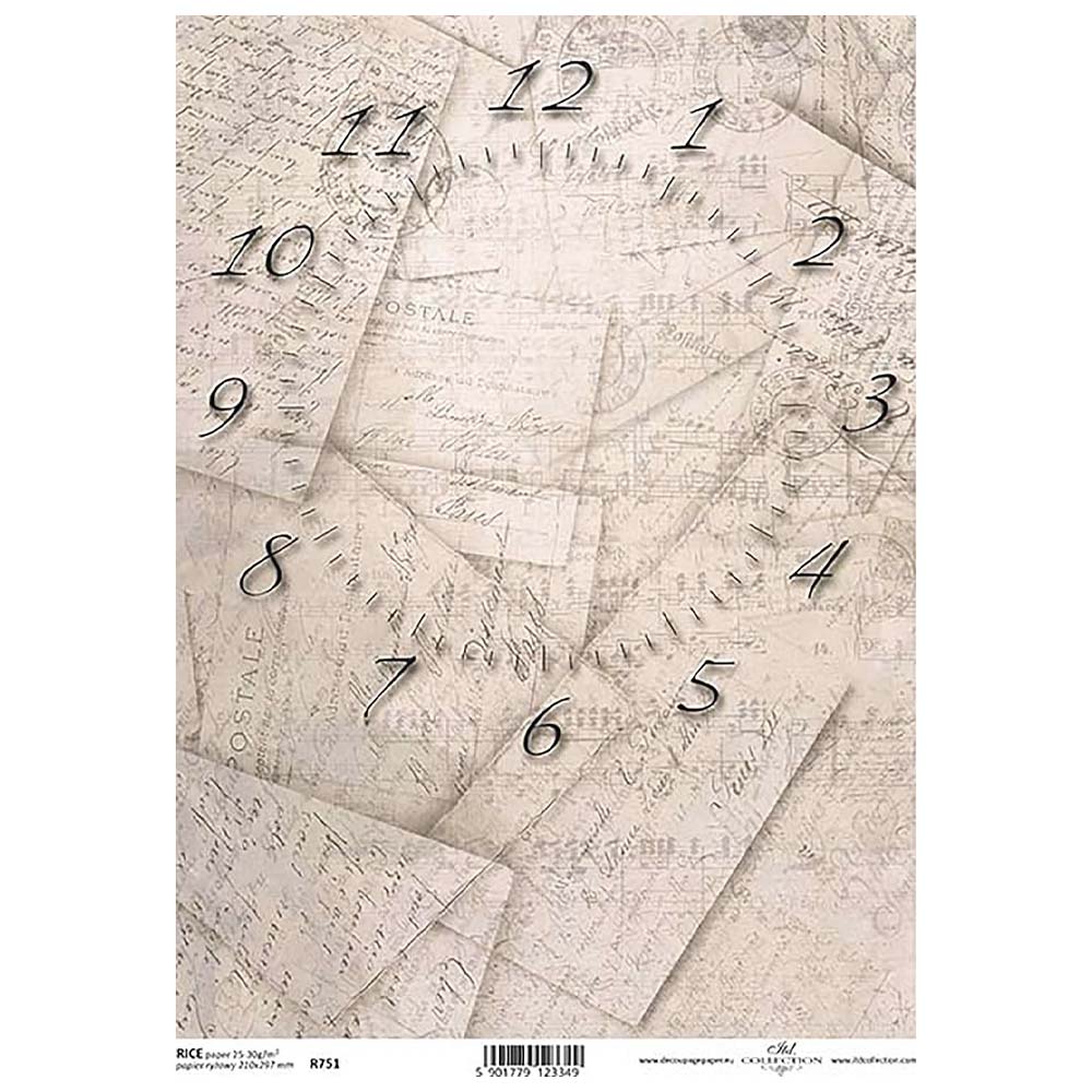 Clock Letters Rice Paper A4 ITD Rice Paper for Decoupage