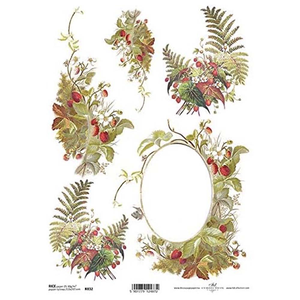 Strawberry Garlands Rice Paper A4 ITD Rice Paper for Decoupage