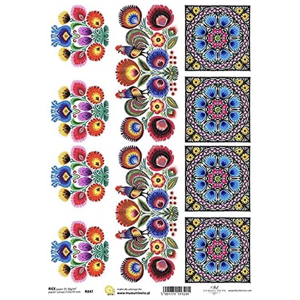 Cartoon Flower Motifs with Cockrells Rice Paper A4 ITD Rice Paper for Decoupage