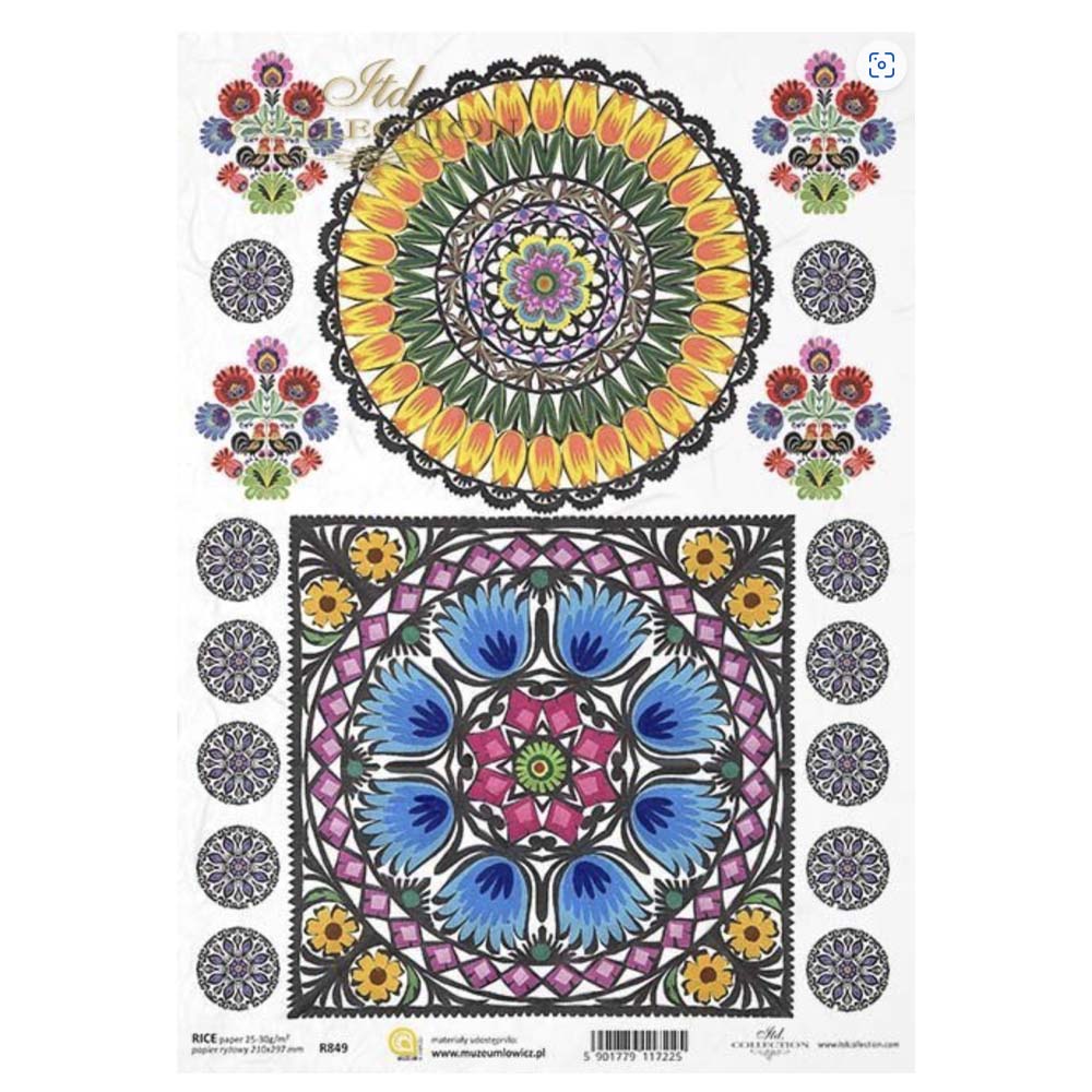 Cartoon Flowers in Circles and Small Bouquets Rice Paper A4 ITD Rice Paper for Decoupage