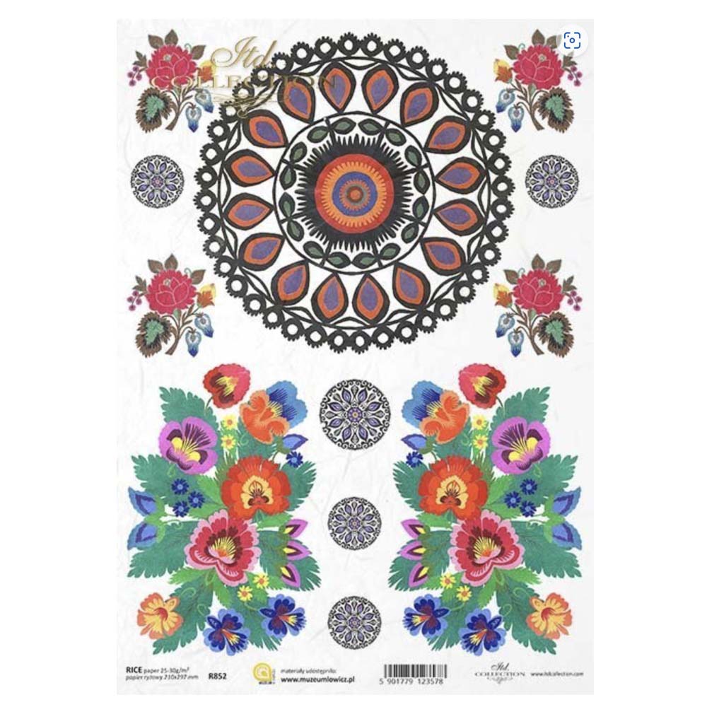 Cartoon Flowers - Circle and Bouquet Designs Rice Paper A4 ITD Rice Paper for Decoupage