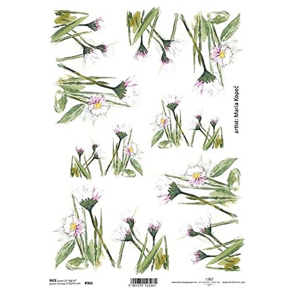 Pink/White Edelweiss Flowers Rice Paper A4 ITD Rice Paper for Decoupage