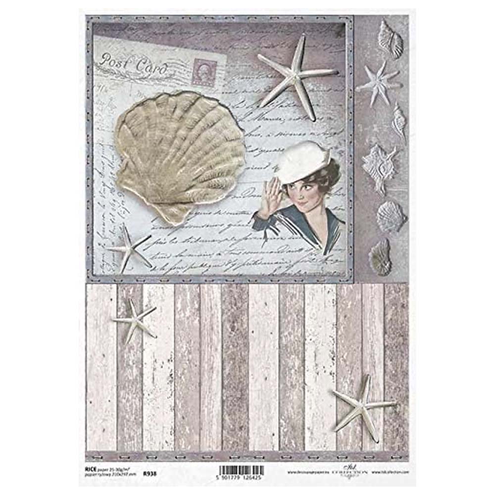 Shell Seaside Blue Rice Paper A4 ITD Rice Paper for Decoupage