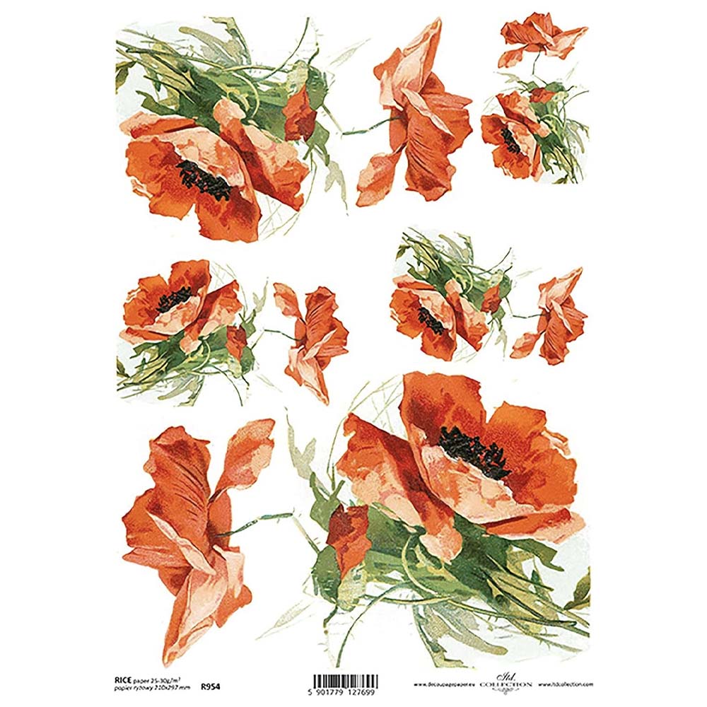 Big Red Poppy Rice Paper A4 ITD Rice Paper for Decoupage