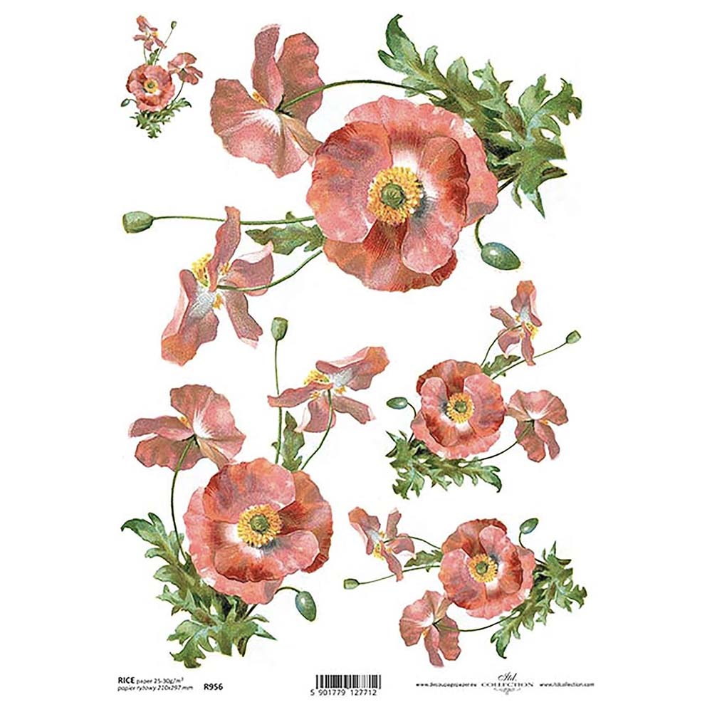 Red Poppy Rice Paper A4 ITD Rice Paper for Decoupage
