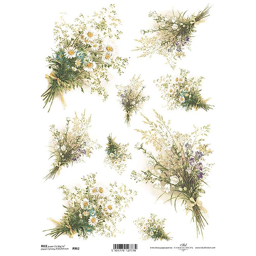 White Posys Rice Paper A4 ITD Rice Paper for Decoupage