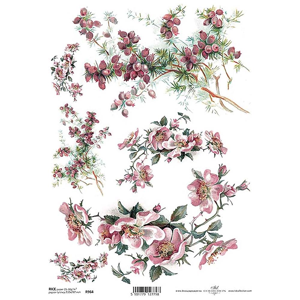 Pink Dog Rose Rice Paper A4 ITD Rice Paper for Decoupage