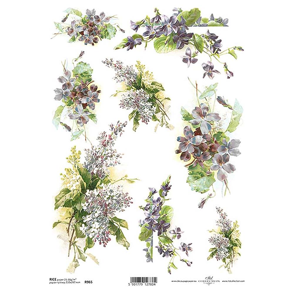 Mauve Floral Rice Paper A4 ITD Rice Paper for Decoupage