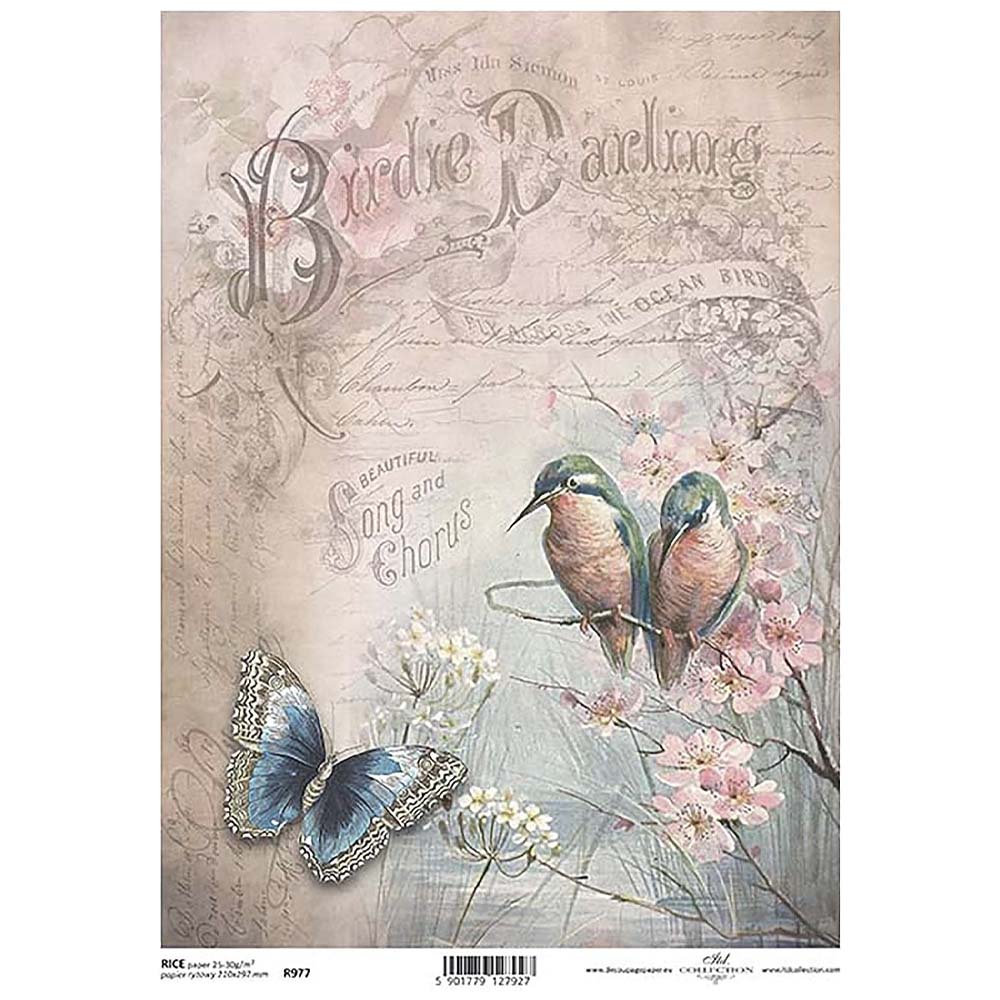 Birds and Butterflies Rice Paper A4 ITD Rice Paper for Decoupage