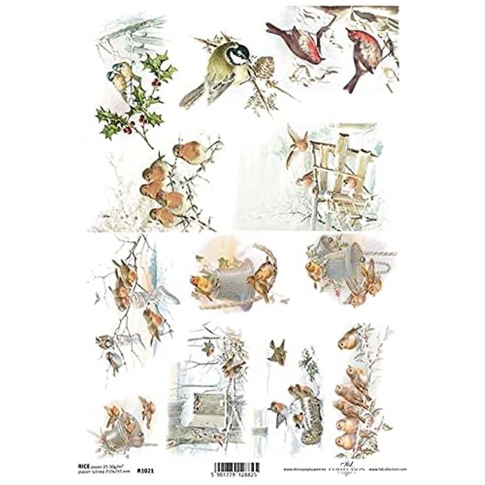 Robins and Birds in Winter Scenes Christmas Rice Paper A4 ITD Rice Paper for Decoupage