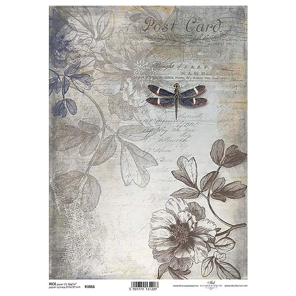 Dragonfly Flowers Rice Paper A4 ITD Rice Paper for Decoupage