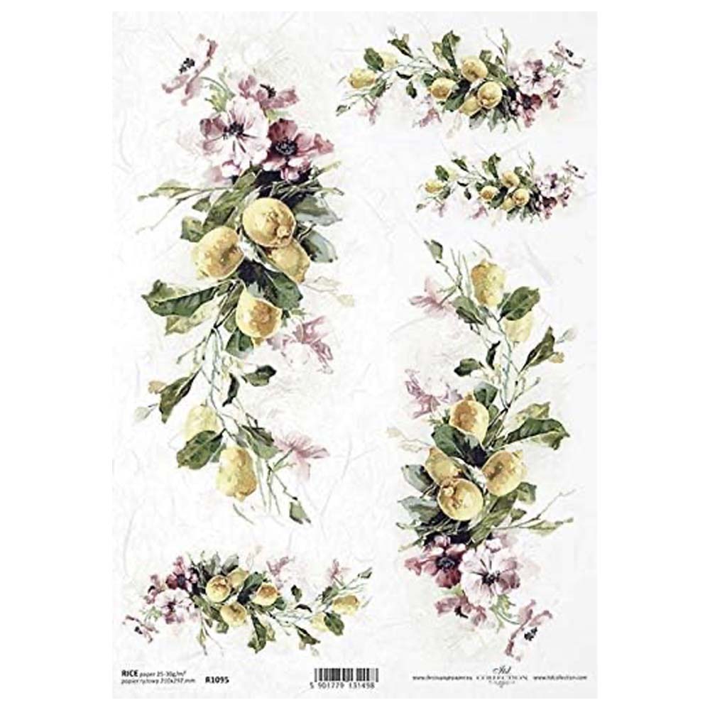 Yellow Flowers Lemons Rice Paper A4 ITD Rice Paper for Decoupage